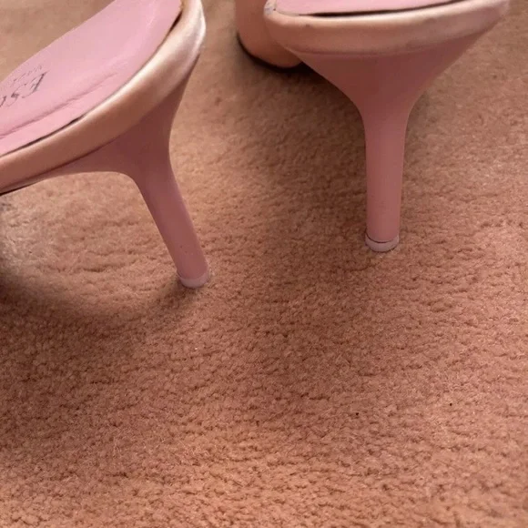 Escada Authentic Pink Silk Kitten Heel Mules Size 7.5B - Picture 10 of 10